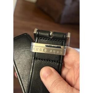 Hugo Boss Black Leather Belt with Silver Buckle